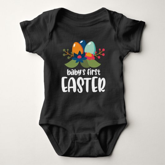 Floral Wreatof Eggs Baby's First Easter Newborn Romper (Voorkant)