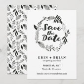 Floral Wreator Drawn Save the Date Card Kaart (Voorkant / Achterkant)