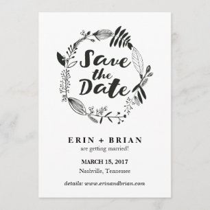 Floral Wreator Drawn Save the Date Card Kaart