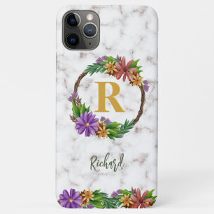 Floral Wreator Initiaal Letter Monogram Name Marbl Case-Mate iPhone Case