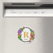 Floral Wreator Initiaal Letter Monogram Name Marbl Magneet (Insitu (Vaatwasser))