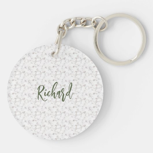 Floral Wreator Initiaal Letter Monogram Name Marbl Sleutelhanger (Achterkant)