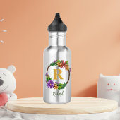 Floral Wreator Initiaal Letter Monogram Name Marbl Waterfles