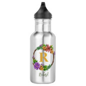 Floral Wreator Initiaal Letter Monogram Name Marbl Waterfles (Rechts)