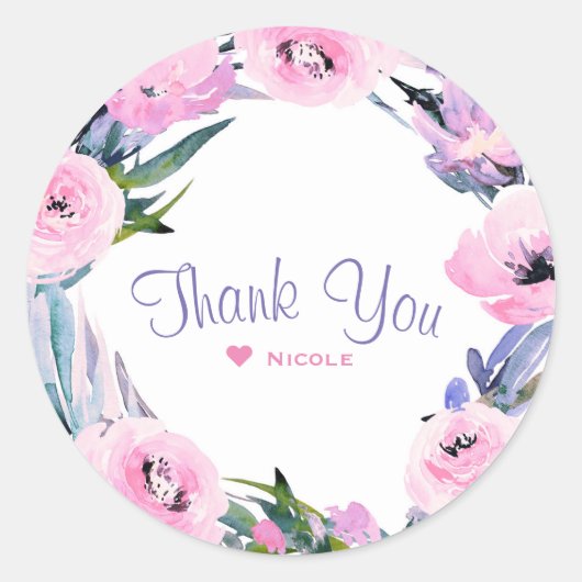Floral Wreator Waterverf Elegant Vrijgezellenfeest Ronde Sticker (Voorkant)