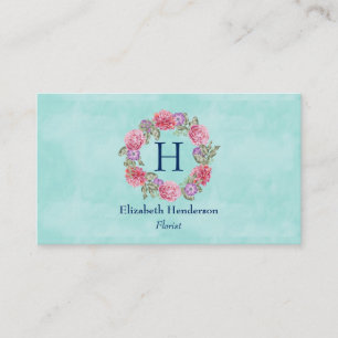 Floral Wreator Waterverf Flowers Roze en Paars Visitekaartje