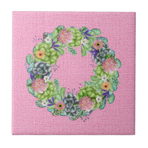 Floral Wreator Waterverf op roze Tegeltje