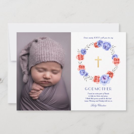 Floral WreatPhoto Godmoeder-kaartje Kaart (Voorkant)