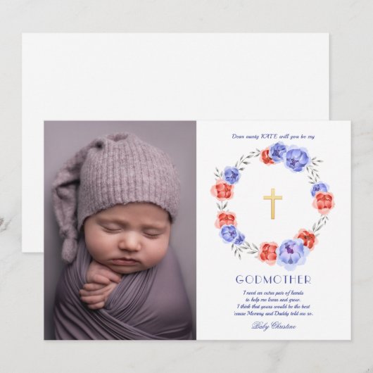 Floral WreatPhoto Godmoeder-kaartje Kaart (Voorkant / Achterkant)