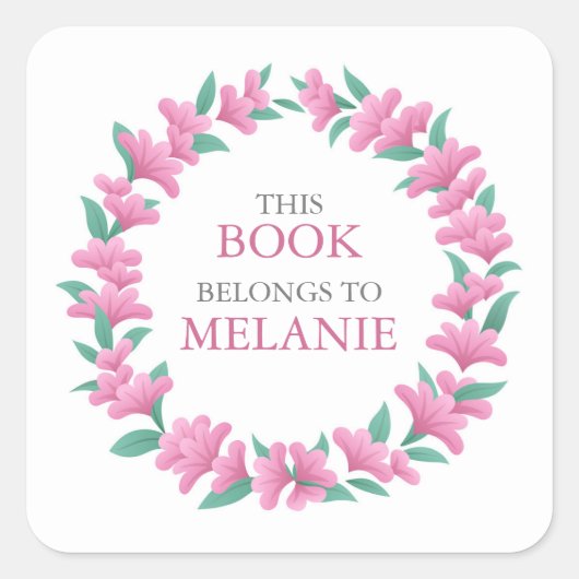 Floral Wreatroze Green Bookplate Sticker (Voorkant)