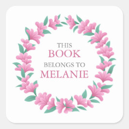 Floral Wreatroze Green Bookplate Sticker
