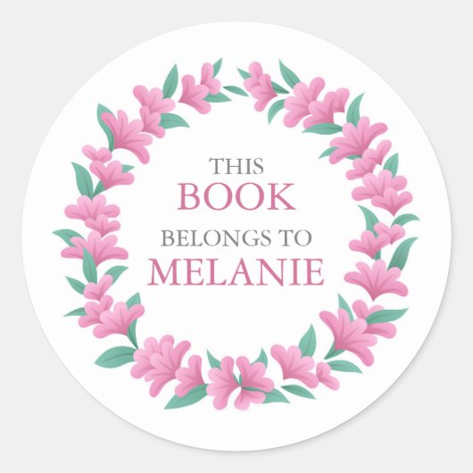 Floral Wreatroze Green Bookplate Sticker (Voorkant)