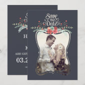Floral Wreats Save the Date Photo Cards Kaart (Voorkant / Achterkant)