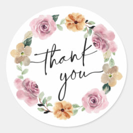 Floral Wreatscript Bedankt Ronde Sticker