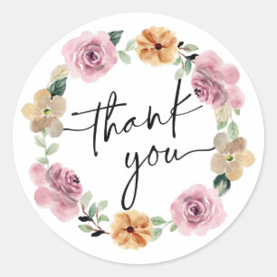 Floral Wreatscript Bedankt Ronde Sticker