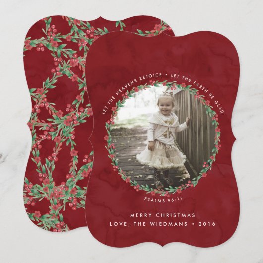 Floral Wreatscripting kerstfotokaart Feestdagenkaart (Voorkant / Achterkant)