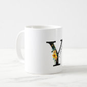 Floral Y Monogram Mok met bewerkbare naam (Voorkant links)