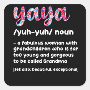 Floral Yaya Definition Grandma Moederdag Grandm Vierkante Sticker