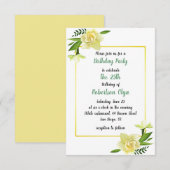 Floral Yellow Birthday Party Invitation Kaart (Voorkant / Achterkant)