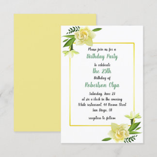 Floral Yellow Birthday Party Invitation Kaart