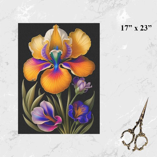 Floral Yellow Blue Botanical Illustratie Large Tissuepapier