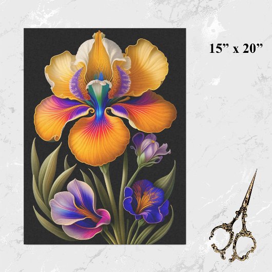 Floral Yellow Blue Botanical Illustratie Tissuepapier