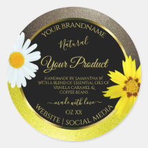 Floral Yellow Brown Glitter Black Product Labels