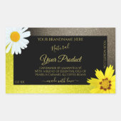 Floral Yellow Brown Glitter Black Product Labels (Voorkant)