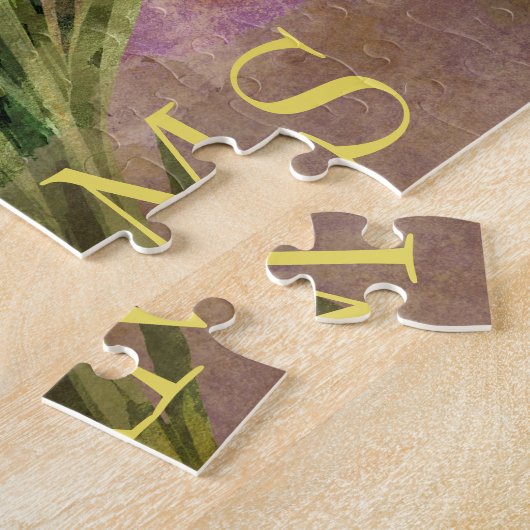 Floral Yellow Daffodil Spring Flowers Monogram Legpuzzel (Zijkant)