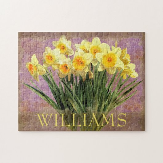 Floral Yellow Daffodil Spring Flowers Monogram Legpuzzel (Horizontaal)