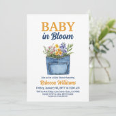 Floral Yellow Denim Pocket Baby In Bloom Shower Kaart (Staand voorkant)