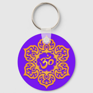 Floral Yellow en Blue Aum Design Sleutelhanger