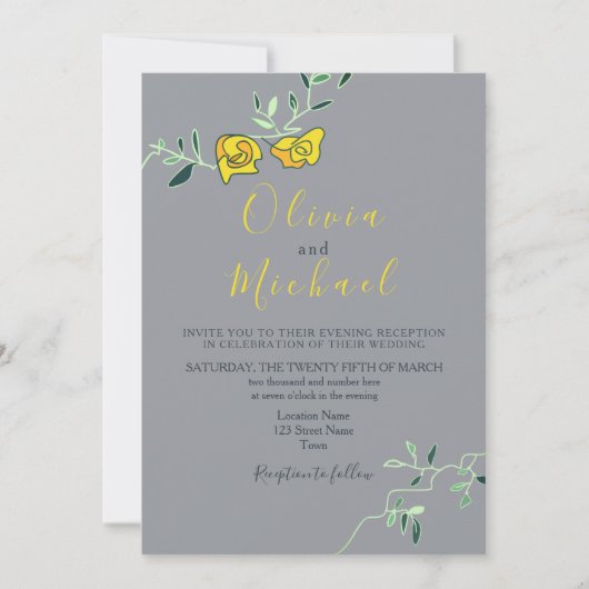 Floral Yellow en Gray Minimony Wedding Kaart (Voorkant)