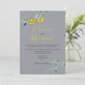 Floral Yellow en Gray Minimony Wedding Kaart (Staand voorkant)