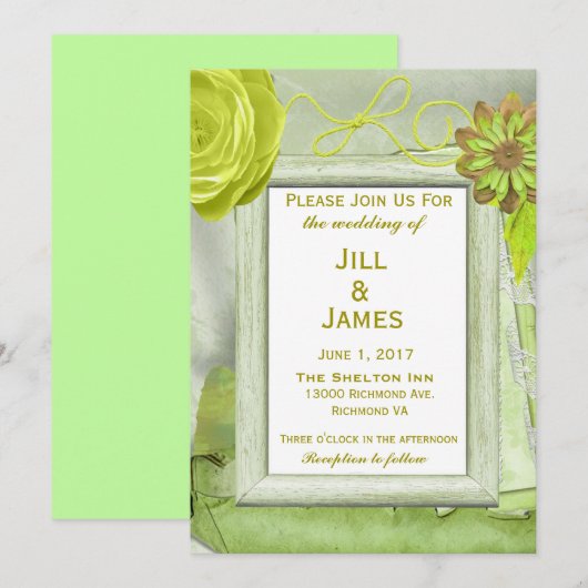 Floral Yellow en Green Wedding Kaart (Voorkant / Achterkant)
