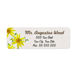 Floral Yellow Flower Brown Name on White Structure Etiket
