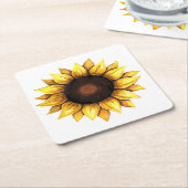Floral Yellow Flower Waterverf Sunflower Kartonnen Onderzetters (Schuin)