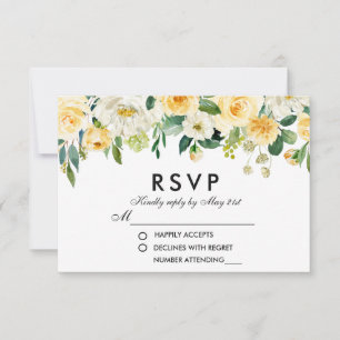 Floral Yellow Gold White Green RSVP Weddenschap Kaartje