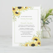Floral Yellow Green Waterverf Sunflower bruiloft Kaart (Staand voorkant)