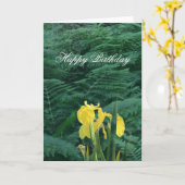 Floral Yellow Iris and Fern "Happy Birthday" Kaart (Gele Bloem)