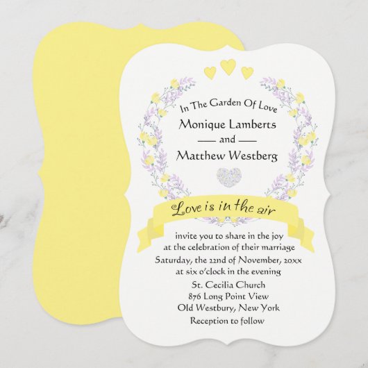 Floral Yellow Paars Flower Wedding Wreater Kaart (Voorkant / Achterkant)