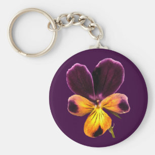 Floral Yellow Paars Pansy Flower Sleutelhanger