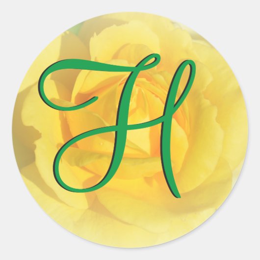 Floral Yellow Rose Lemon 3d Monogram Ronde Sticker (Voorkant)