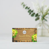 Floral Yellow Roses Hout Band met Logo Visitekaartje (Staand voorkant)