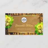Floral Yellow Roses Hout Band met Logo Visitekaartje (Voorkant)