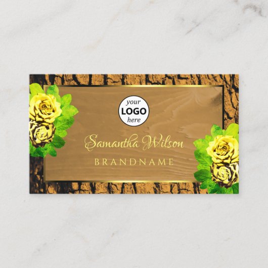 Floral Yellow Roses Hout Band met Logo Visitekaartje (Voorkant)