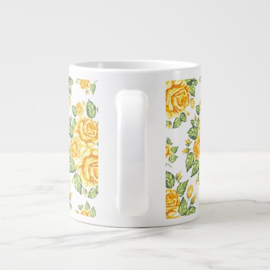 Floral Yellow Roses Pattern Grote Koffiekop (Achterkant)