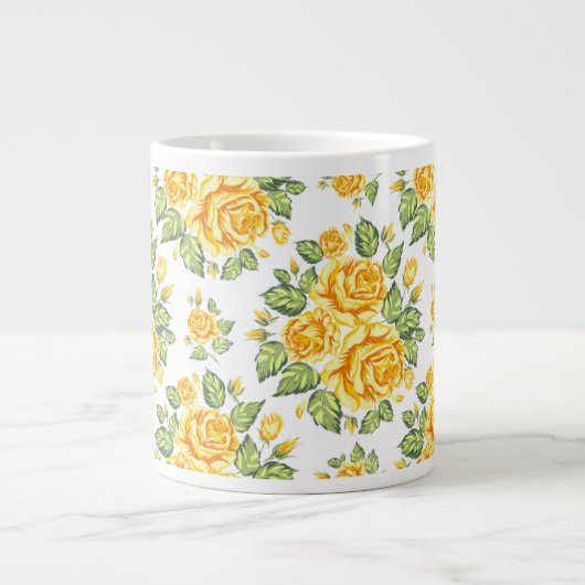 Floral Yellow Roses Pattern Grote Koffiekop (Voorkant)