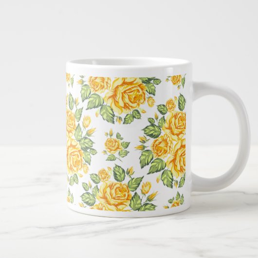 Floral Yellow Roses Pattern Grote Koffiekop (Rechts)