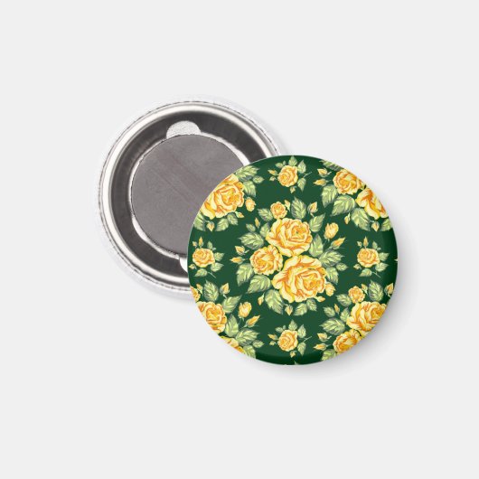 Floral Yellow Roses Pattern Magneet (Voorkant / Achterkant)